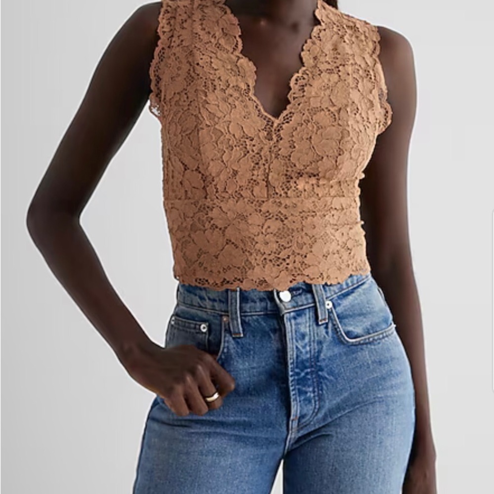 EXPRESS Lace V Neck Smocked Back Sleeveless Top Size S
